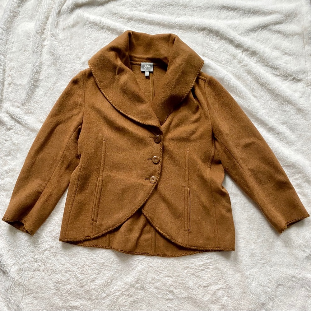 J. Jill Oversized Collar Wool Blend Jacket Camel Brown Size Large Petite